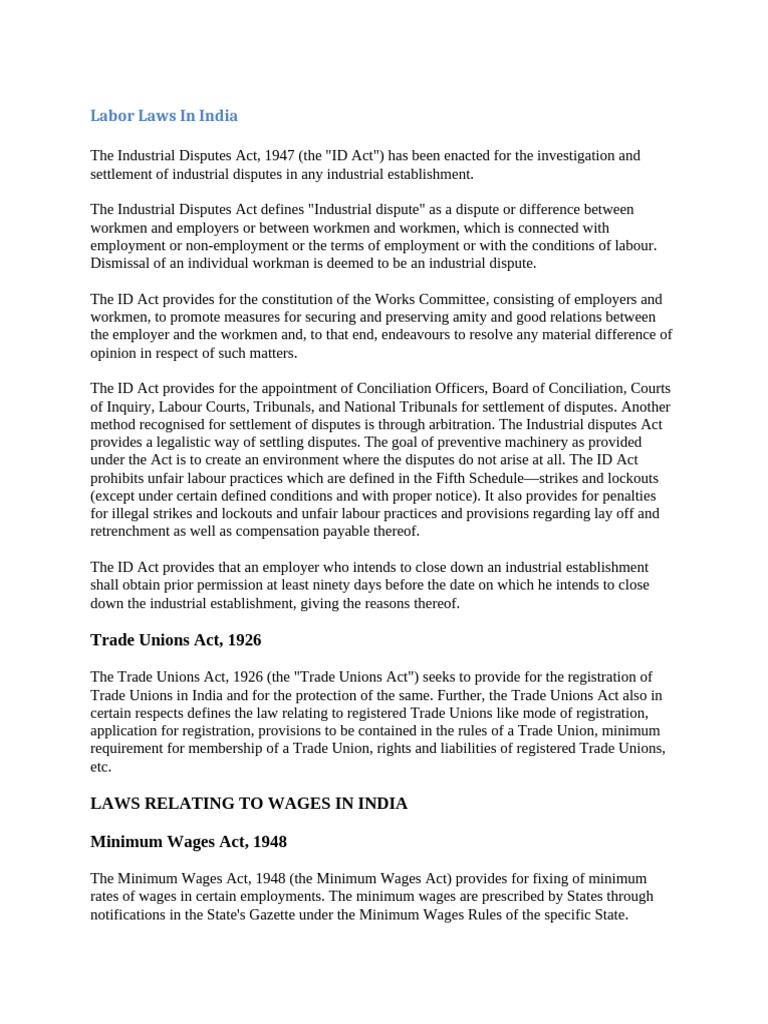Overview of Labor Laws in India | PDF | Employment | Labour Law