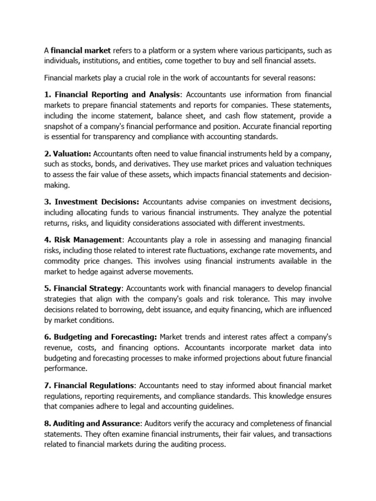 Role of Financial Markets in Accounting | PDF | Bonds (Finance ...