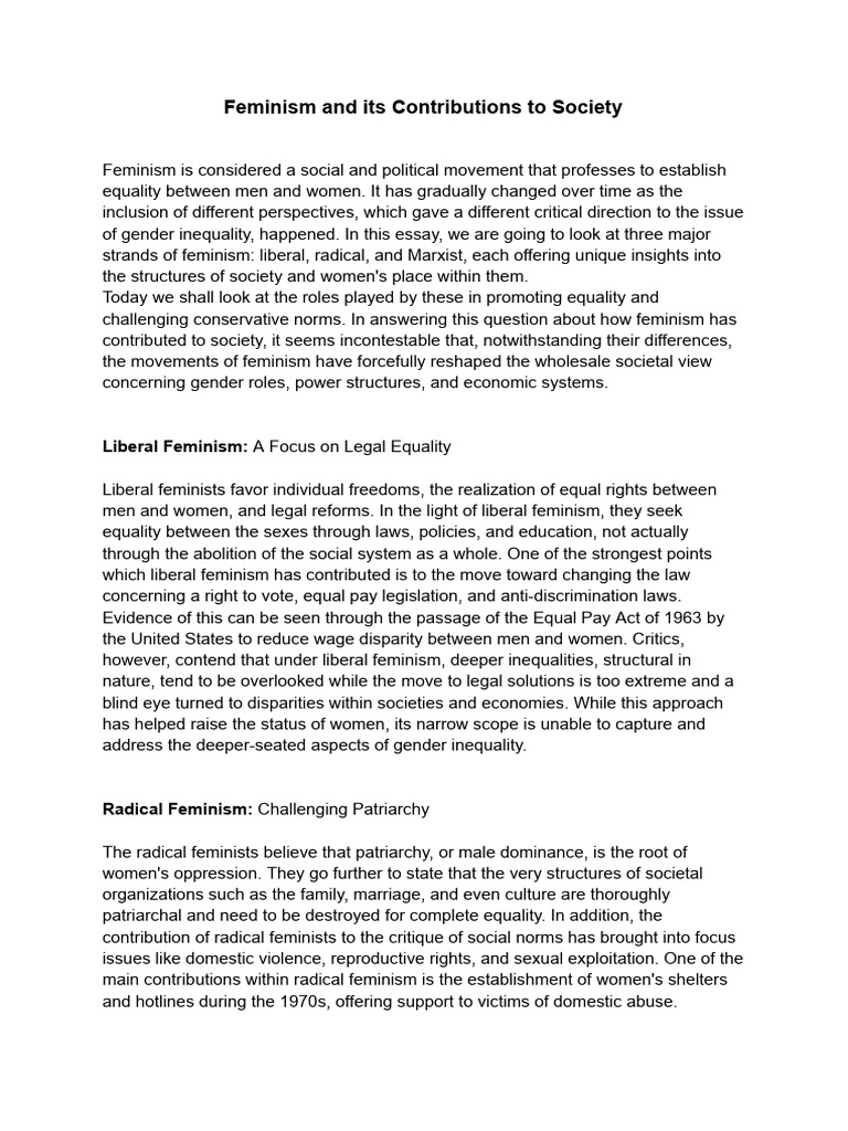 Feminism and Its Contributions To Society | PDF | Gender Studies | Feminism