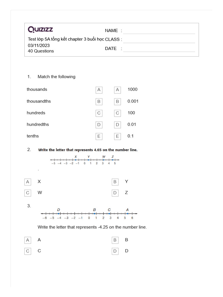 Test lớp 5 tổng kết Chapter 3 | PDF