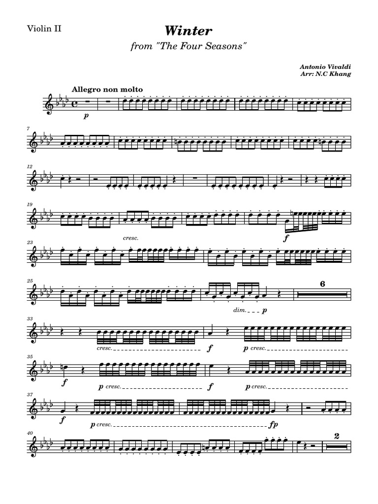 Vivaldi's Winter for Violin II Arrangement | PDF | Violin | Music Theory