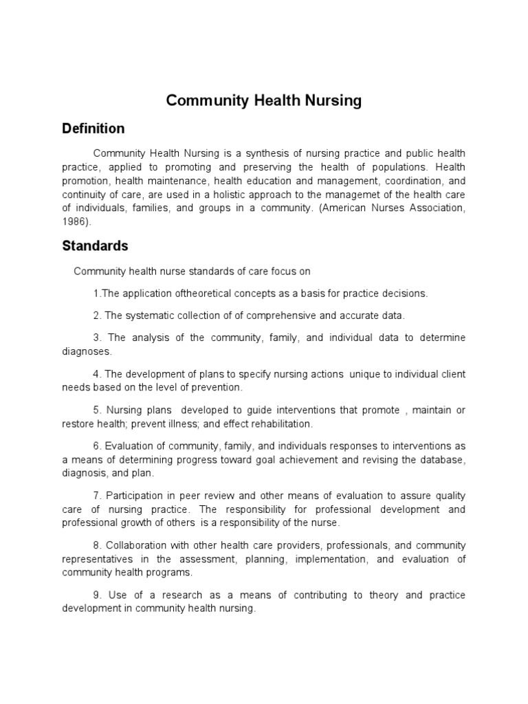 research statement for community health nursing