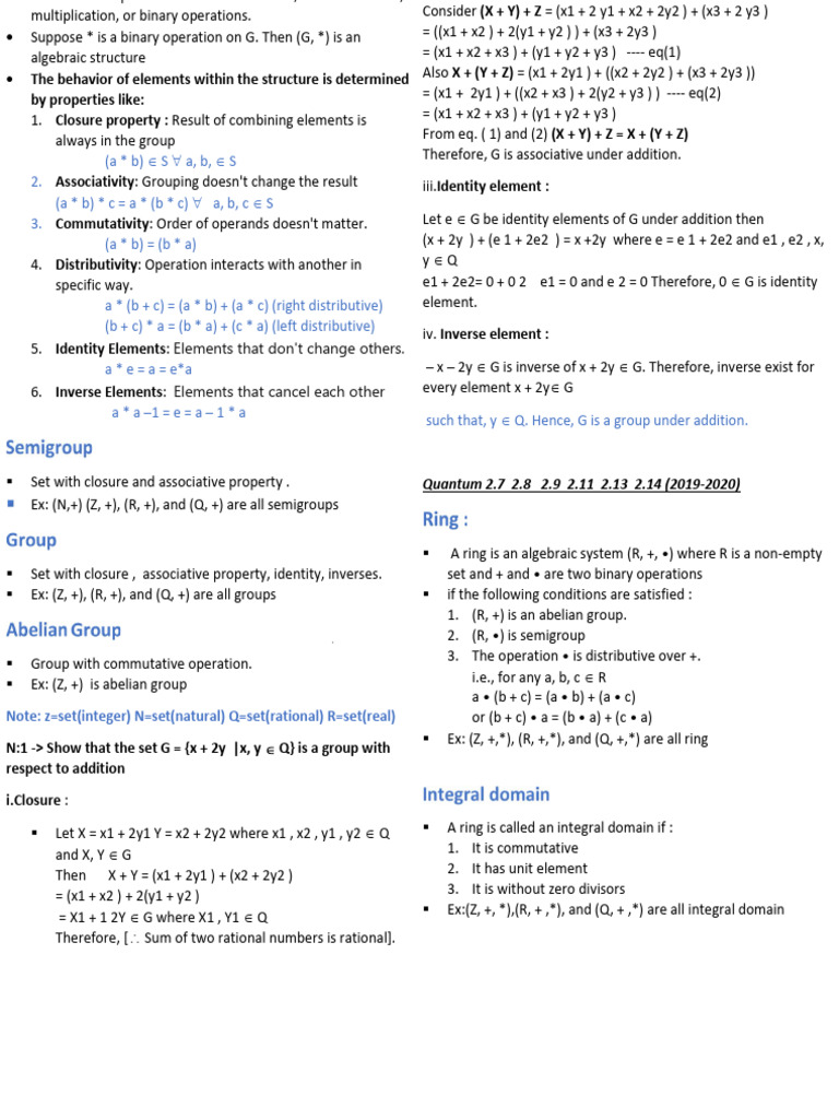 Properties of Algebraic Structures | PDF | Group (Mathematics ...