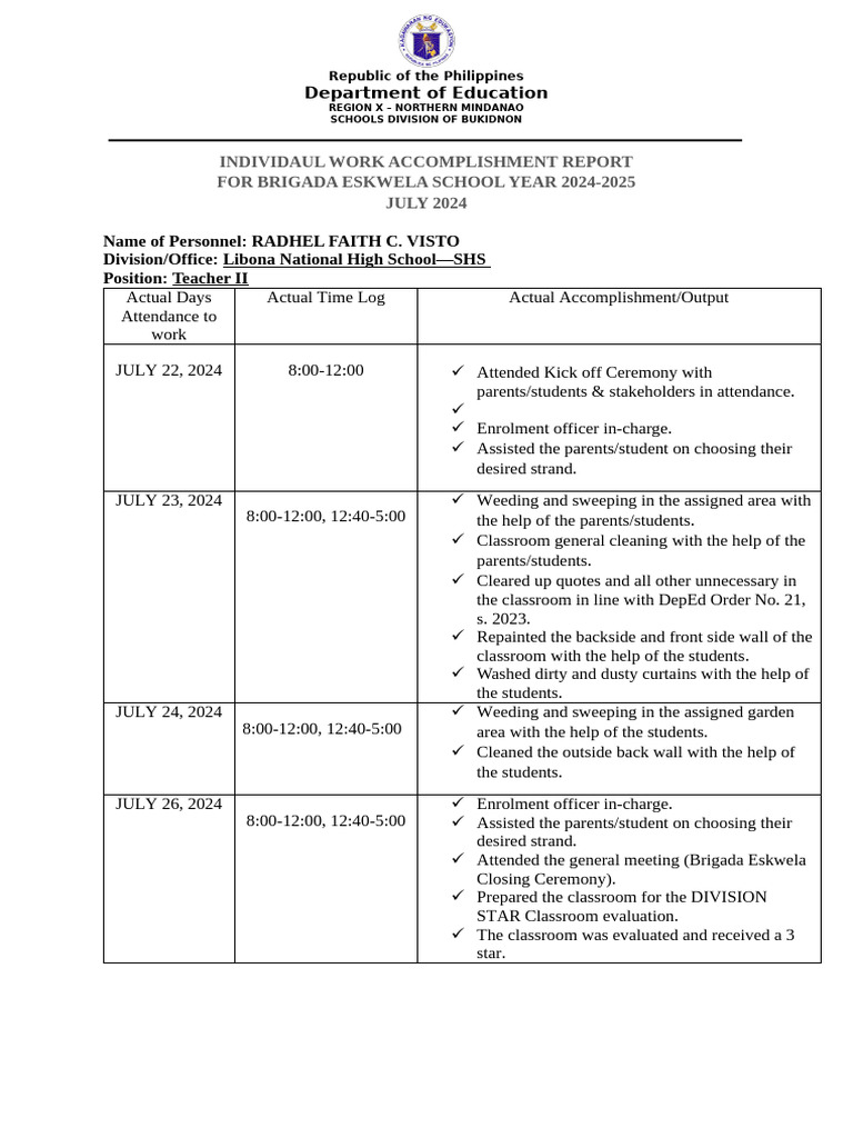 Brigada Eskwela 2023 Classrom Accomplishment Report | PDF | Educational ...