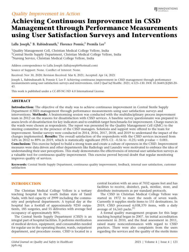 CSSD Quality Improvement Strategies | PDF | Personal Protective ...