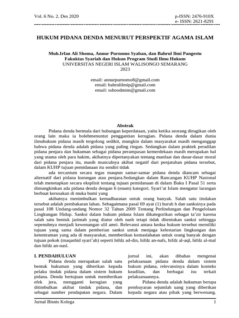 Denda dalam Hukum Pidana Islam | PDF