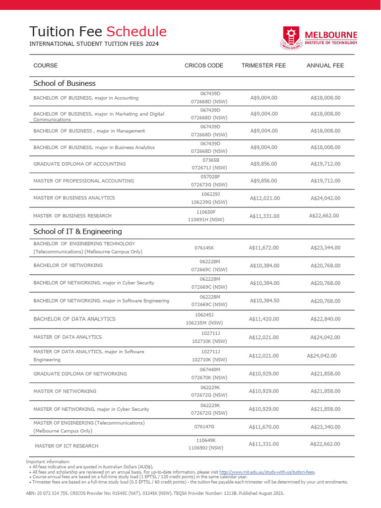 2024 International Tuition Fee Schedule (2) - 0 | PDF | Educational ...