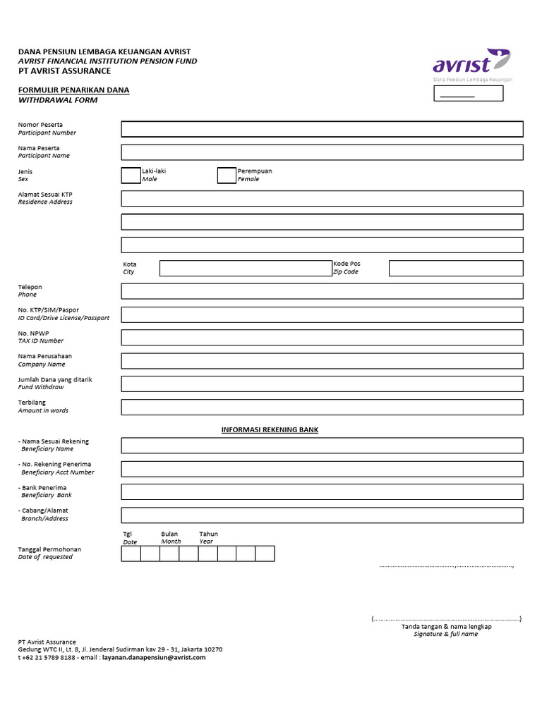 Form Penarikan DPLK AVRIST v.2021 | PDF