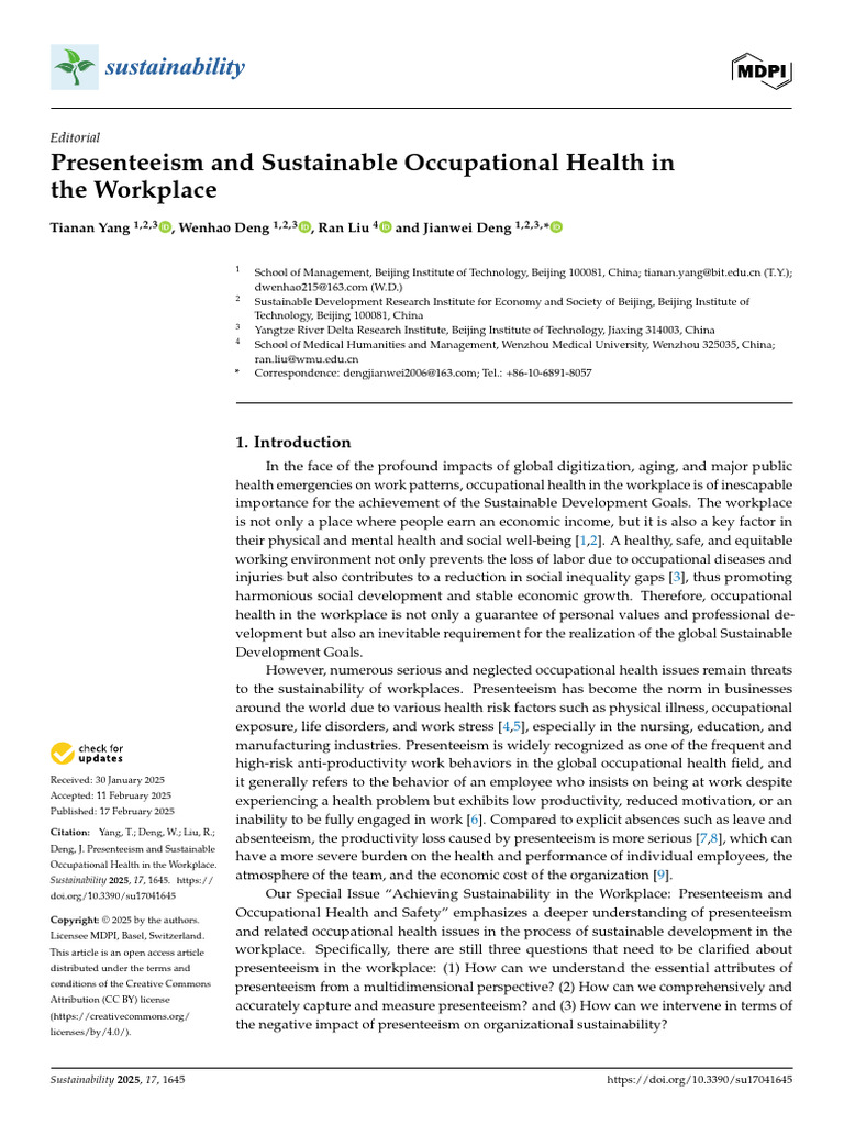 Sustainability 17 01645 | PDF | Occupational Safety And Health ...