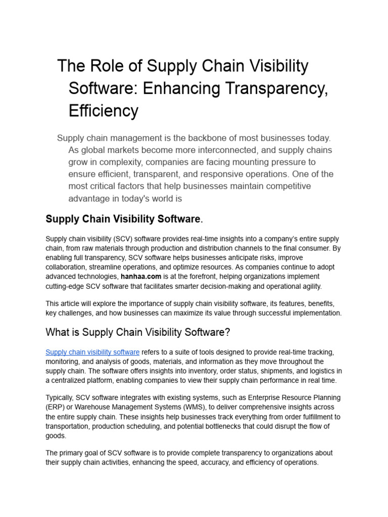 Role of Supply Chain Visibility Software | PDF | Supply Chain ...