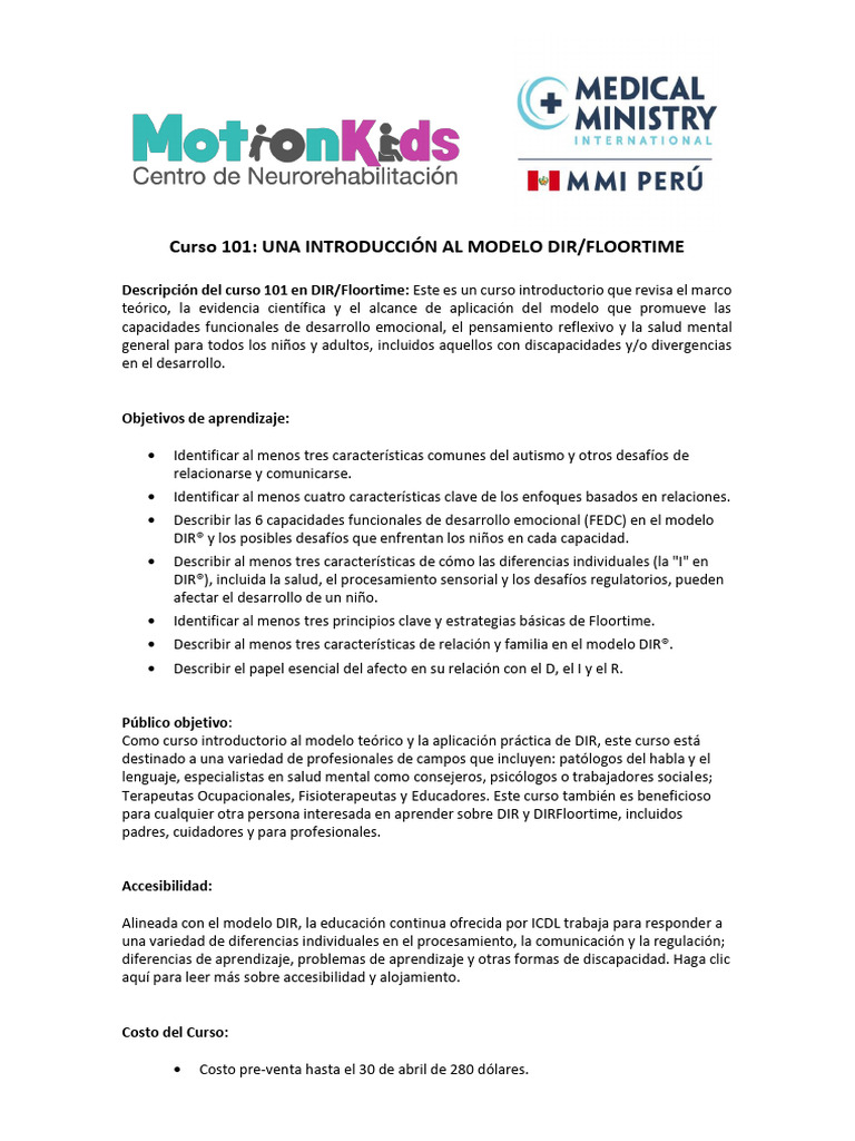 Curso 101: Una Introducción Al Modelo Dir/Floortime | PDF | Salud ...