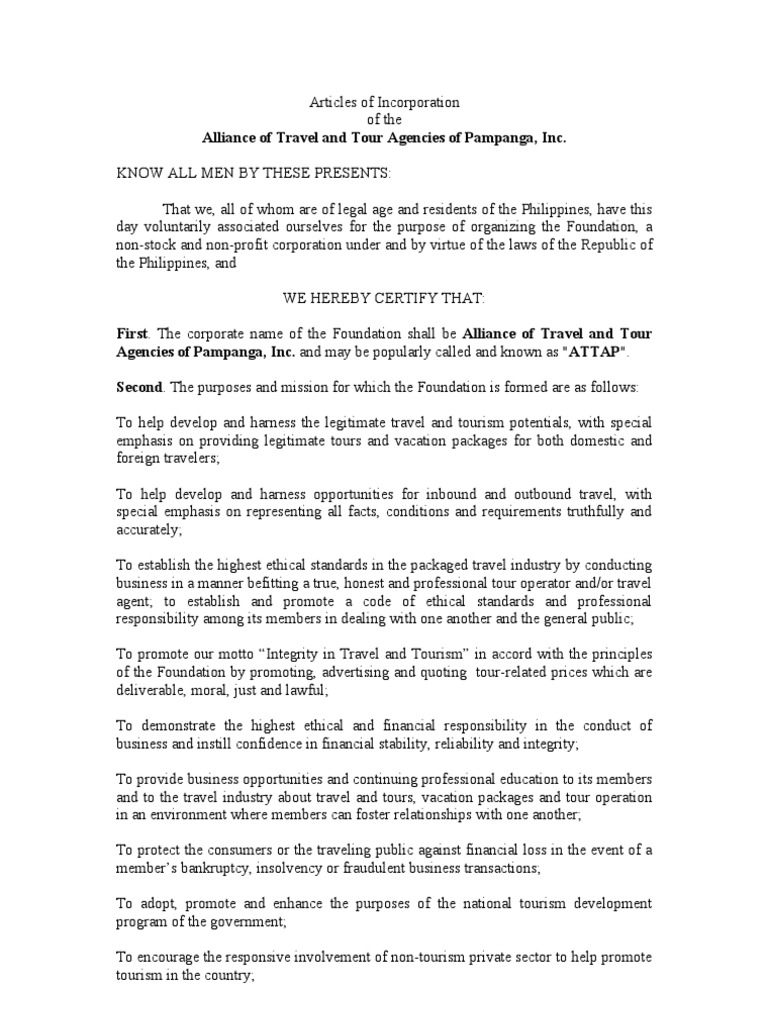 Articles of incorporation philippines 3 ratification board of