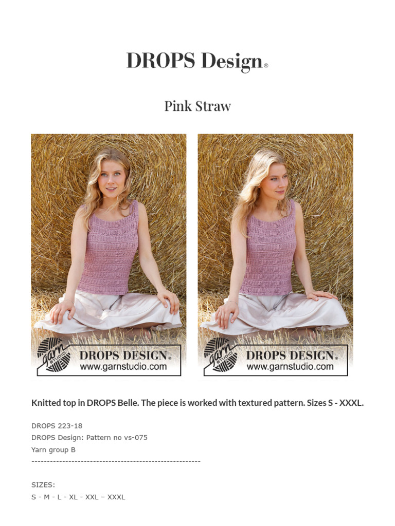 Knitted Pink Straw Top Pattern | PDF | Knitting | Knitting Needle