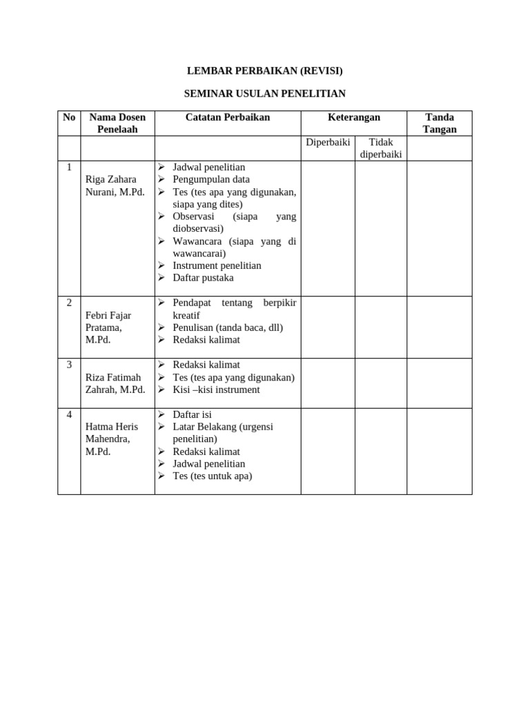 Lembar Perbaikan Up | PDF