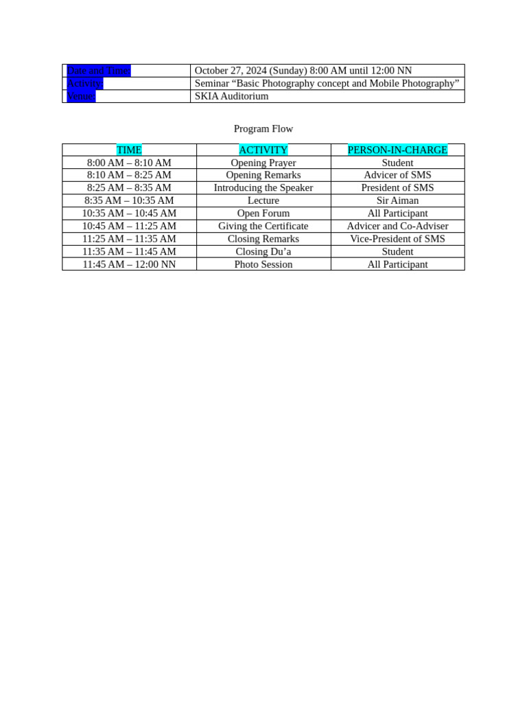 Program Flow of SMS Seminar | PDF