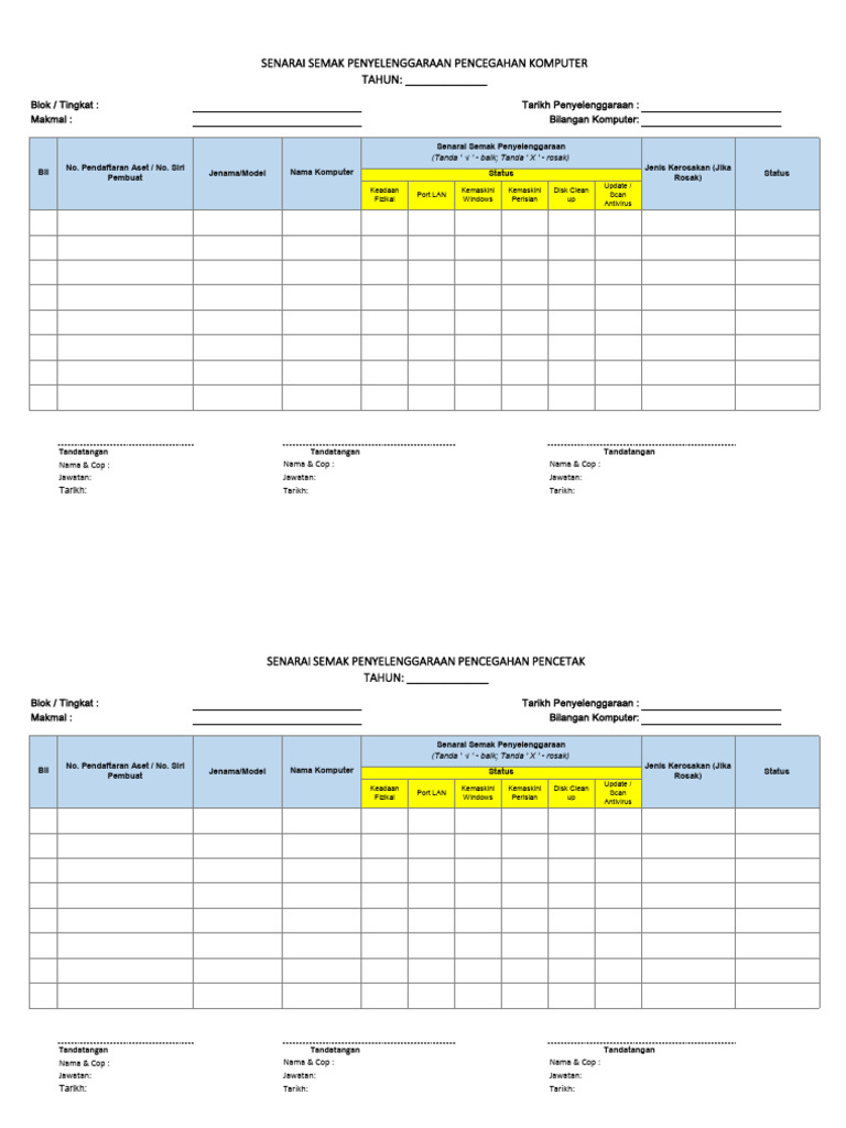 Lampiran 7 - Borang Penyelenggaraan Berkala - Cadangan | PDF