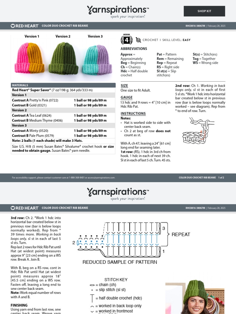 COLOR DUO CROCHET RIB BEANie | PDF | Crochet | Handicrafts