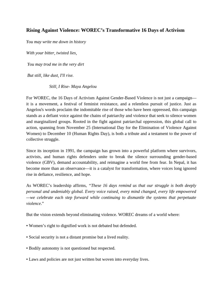 Knowledge Document - 16 Days Activism | PDF | Violence Against Women ...