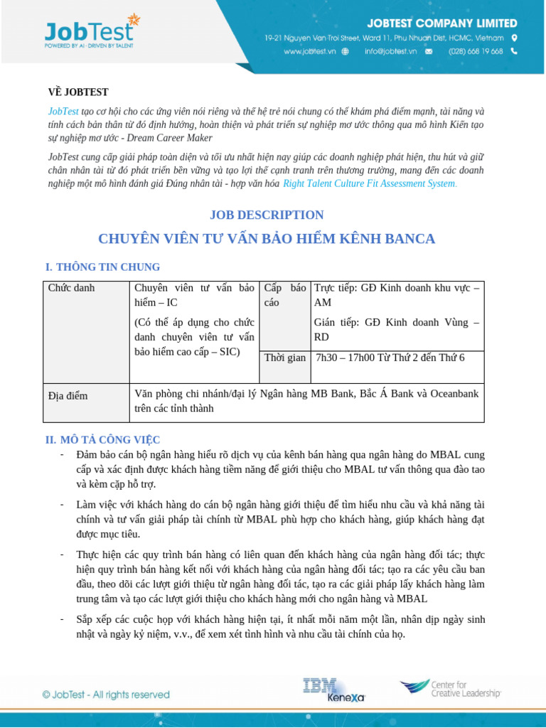Jobtest - JD - Banca Mbal | PDF