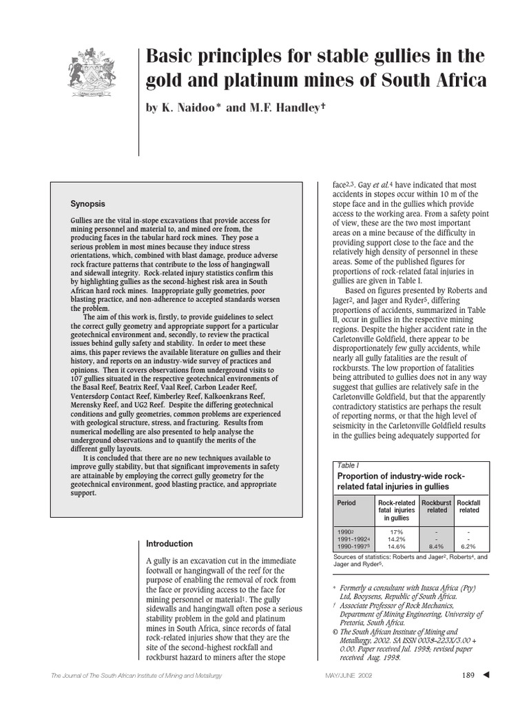 Gully Stability in South African Mining | PDF | Mining | Geotechnical ...