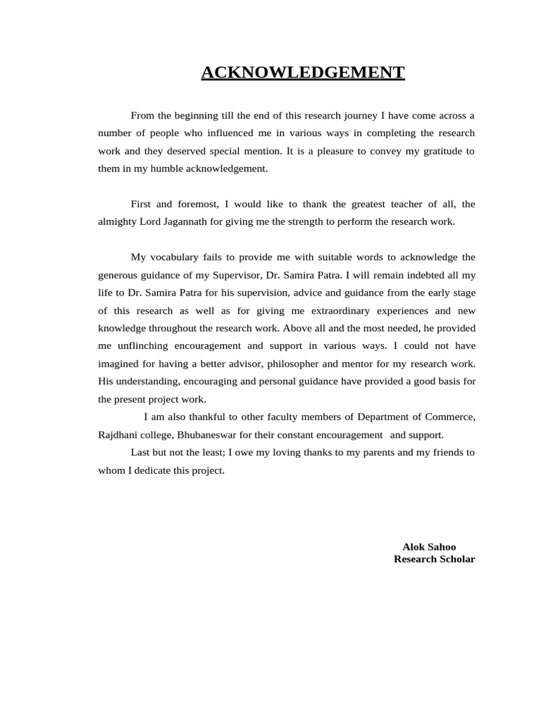 Acknowledgements for Research Project | PDF