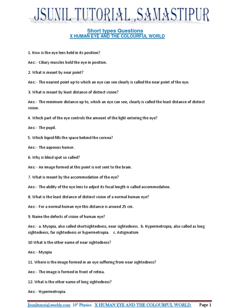 Class 10: Human Eye Q&A Guide | PDF | Human Eye | Lens (Optics)