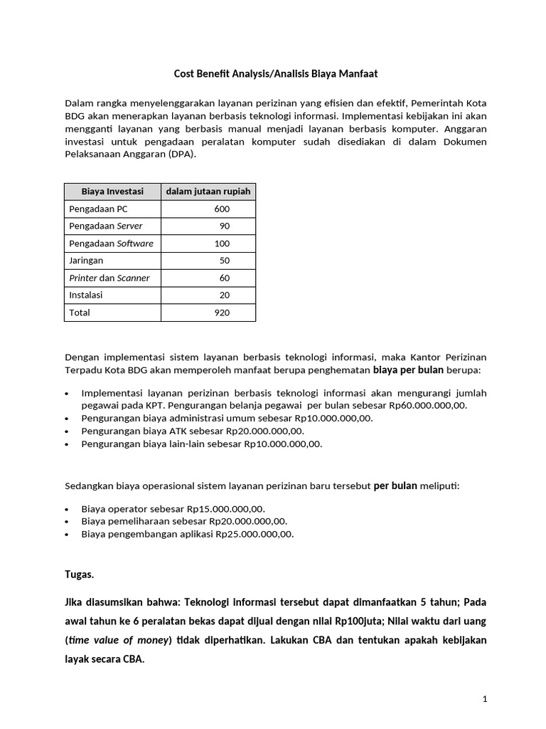 Biaya Investasi Dalam Jutaan Rupiah | PDF