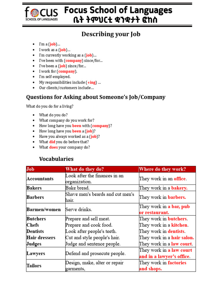 Describing Your Job | PDF