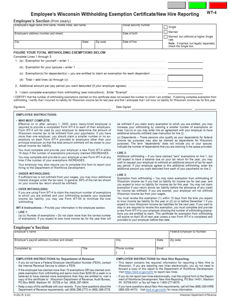 Wisconsin WT-4 Withholding Instructions | PDF | Taxes | Government Finances