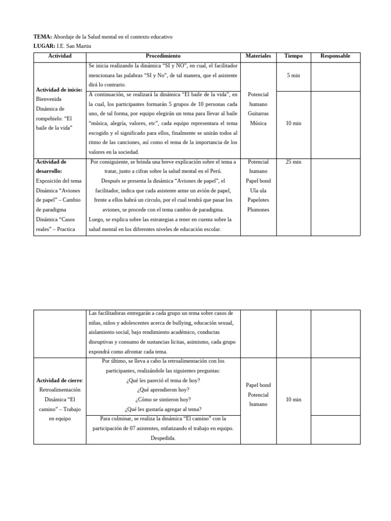 TALLER - DOCENTES - SALUD MENTAL EN CONTEXTO EDUCATIVO | PDF