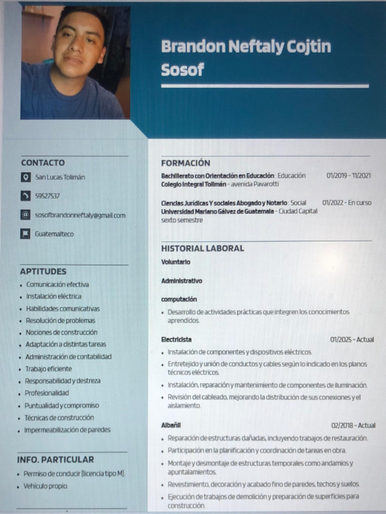 CV-Brandon Neftaly Cojtin Sosof | PDF