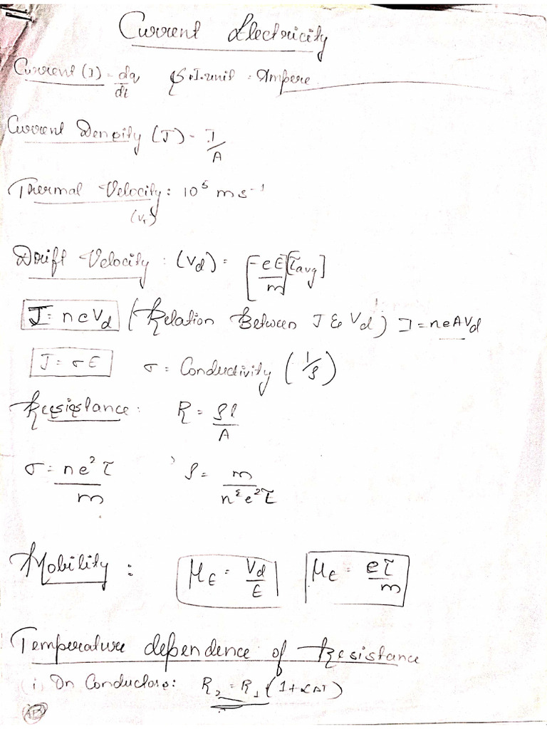Jee Current Electricity Short Notes | PDF
