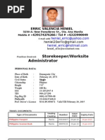 Storekeeper/Worksite Administrator: Erric Valencia Heniel