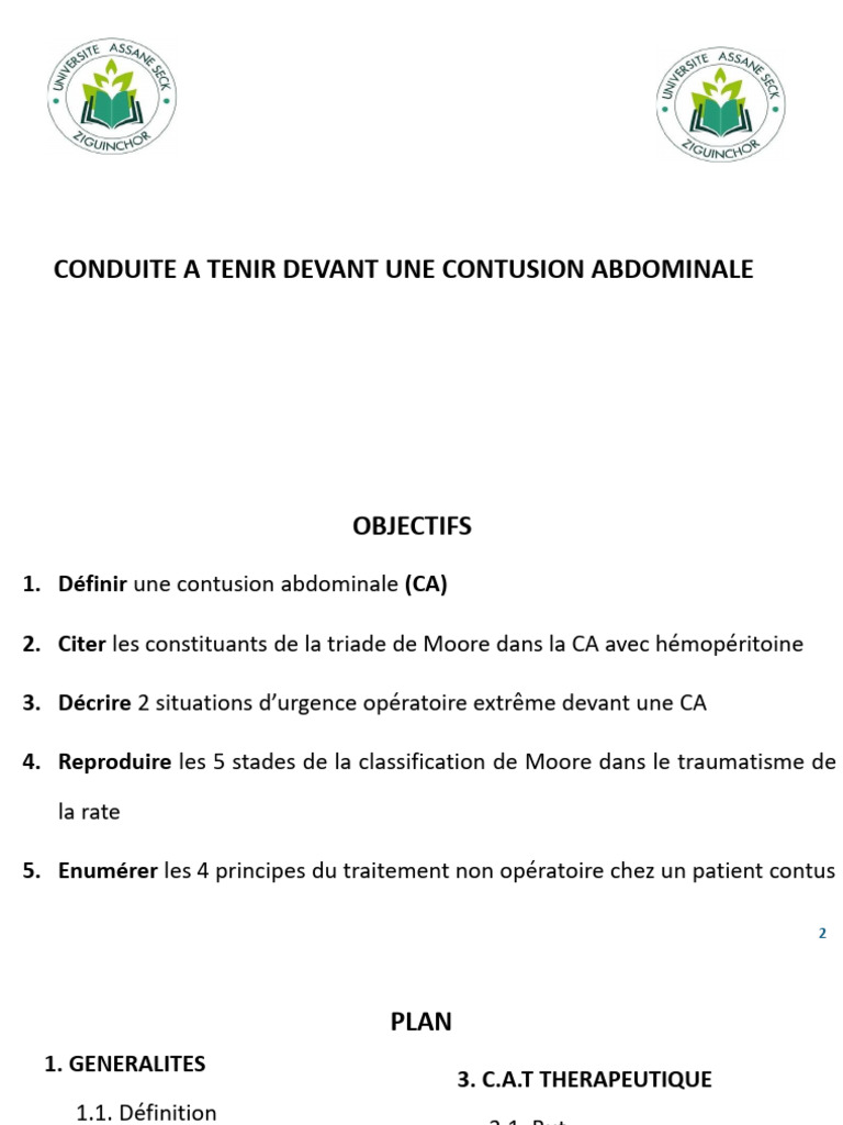 Conduite à tenir en cas de contusion abdominale | PDF | Péritoine ...
