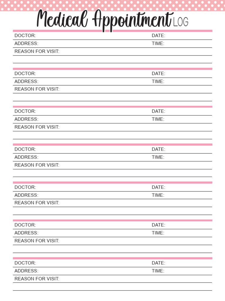 Medical Appointment Log - Pink | PDF