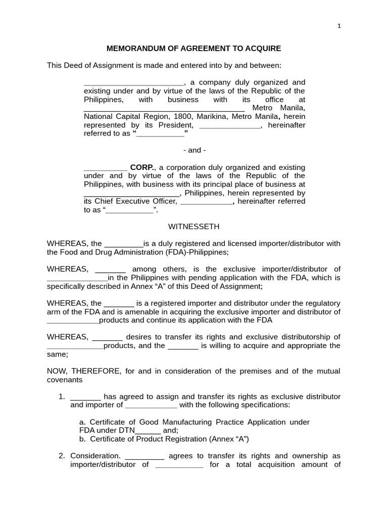 Memorandum of Agreement To Acquire | PDF | Civil Law (Common Law) | Justice