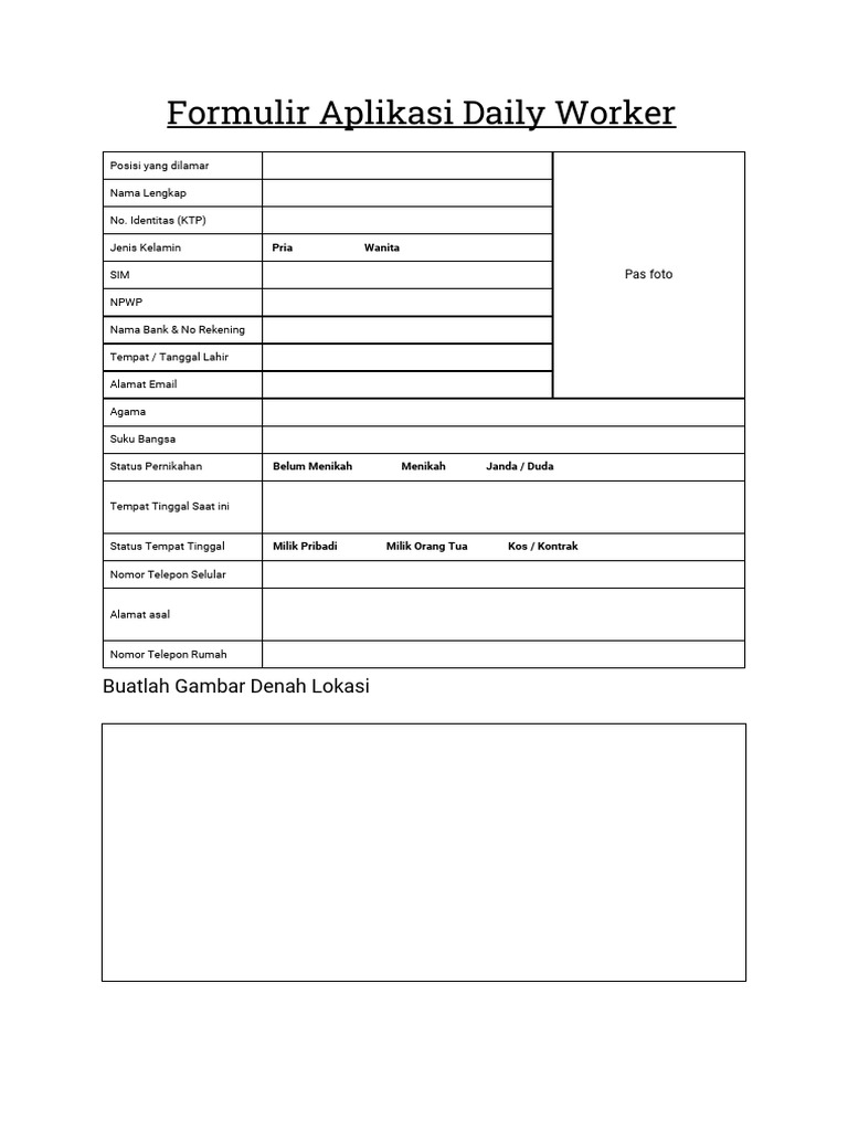 Formulir Aplikasi Daily Worker | PDF