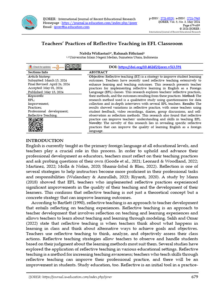 Reflective Teaching Practices in EFL | PDF | Teachers | Survey Methodology