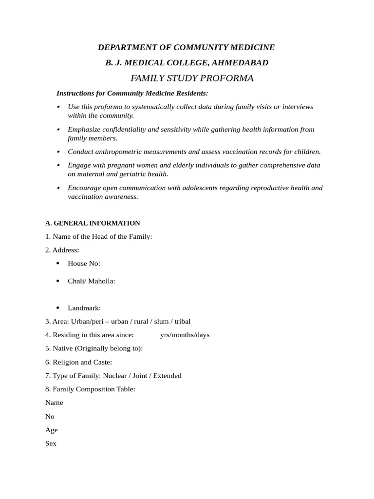 Family Health Study Proforma | PDF | Foods | Vegetables