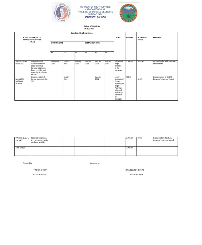 Barangay Peace and Order Action Plan | PDF
