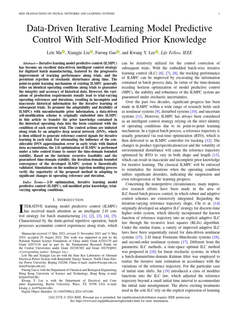 Adaptive ILMPC for Batch Control | PDF | Deep Learning | Kalman Filter