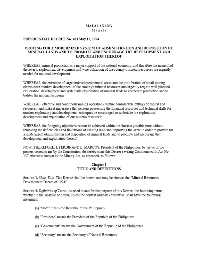 1974 Mineral Resources Development Decree | PDF | Mineral Rights | Lease