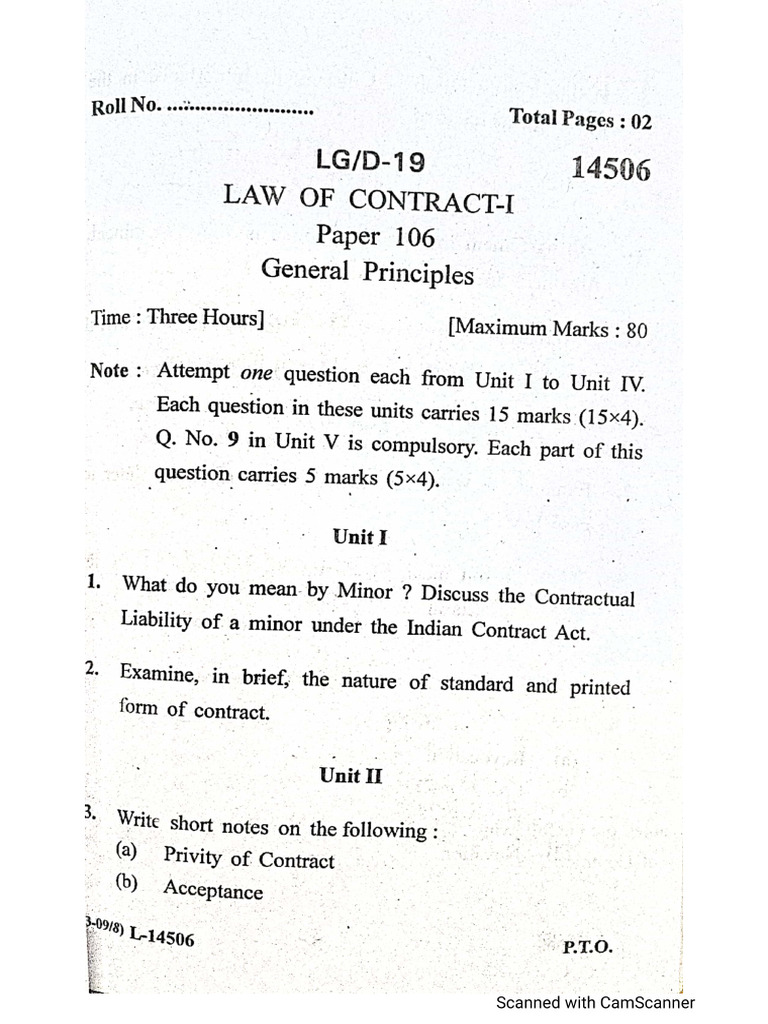 Contract Paper 2019 | PDF