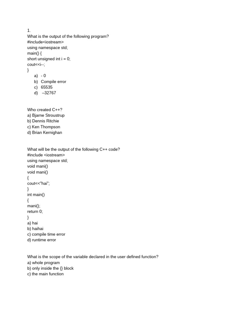 C++ Programming Concepts and Questions | PDF