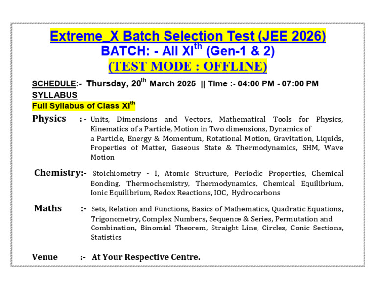 Extreme X Batch Selection Test 20 03 2025 Pdf