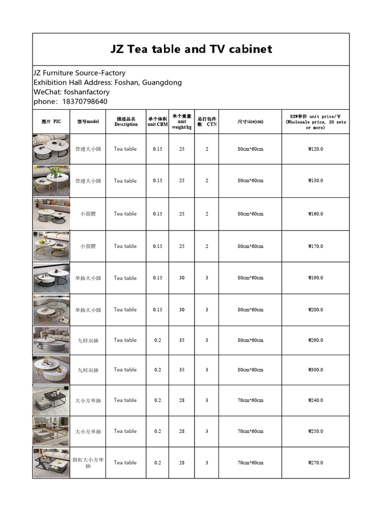 JZ Tea Tables and TV Cabinets Pricing | PDF
