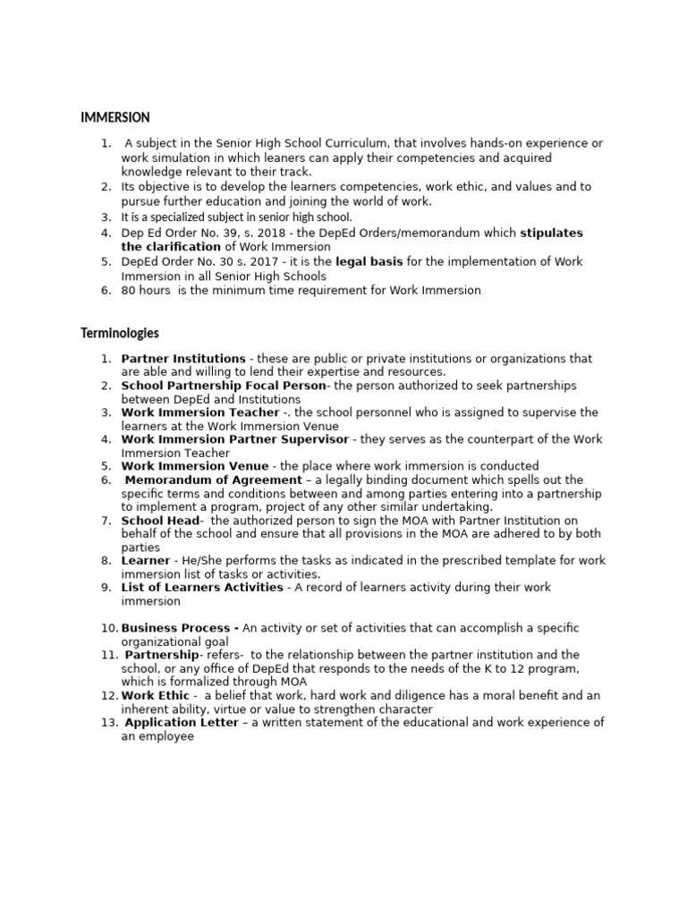 IMMERSION NOTES and POINTERS For EXAM | PDF