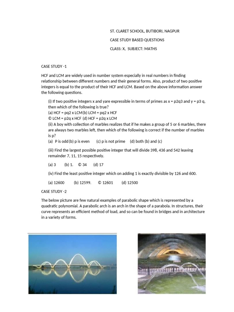 Class 10 Maths Case Study Questions | PDF | Quadratic Equation ...