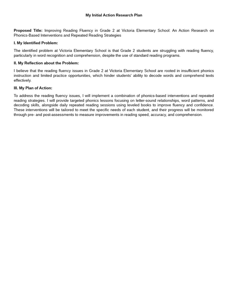 My Initial Action Research Plan | PDF