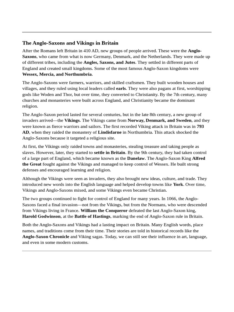Anglosaxons and Vikings in Britain 1 | PDF | Anglo Saxons | Vikings